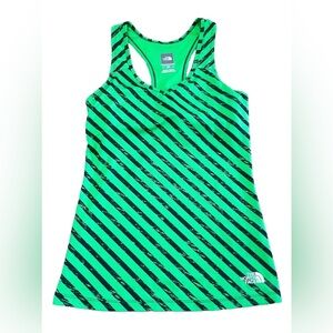 The North Face Womens Racerback Tank Top Green Black Striped Shelf Bra SMALL
